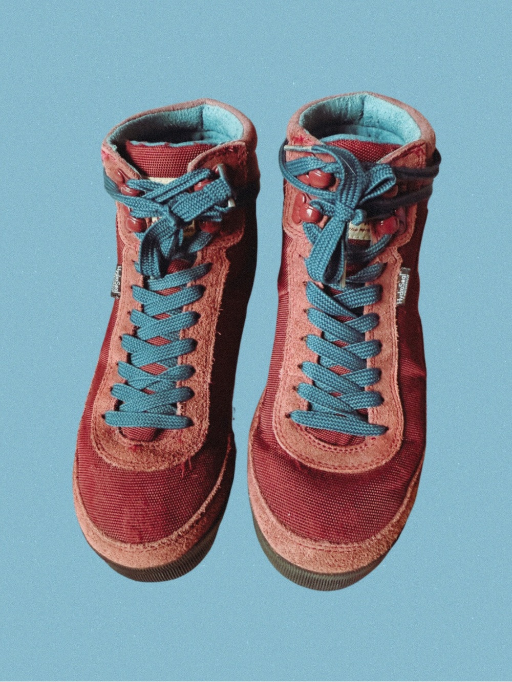 The North Face Vintage Red High-Top Sneakers with Blue Laces